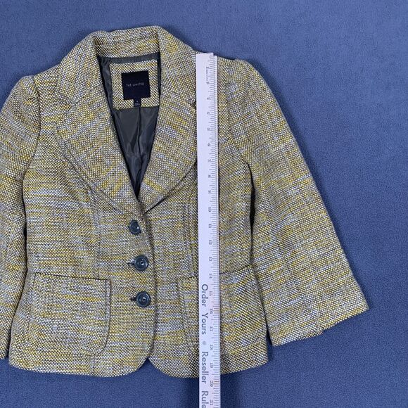 The Limited Blazer Small Tweed Yellow Brown Pockets Jacket Lined Careercore - Picture 3 of 8